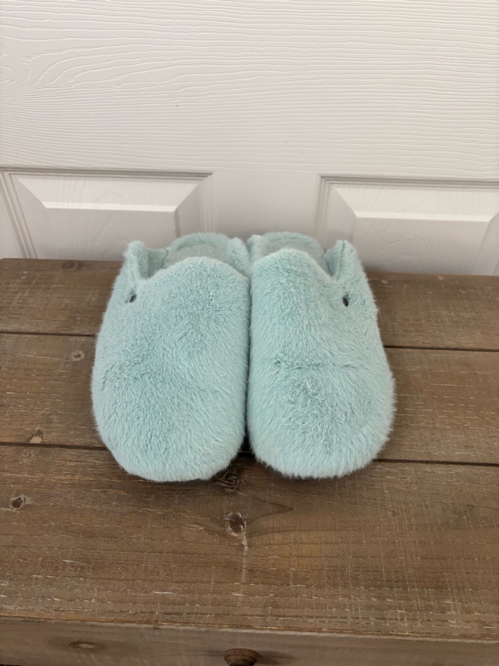 Alegria Plush Light Blue Fuzzy Slippers